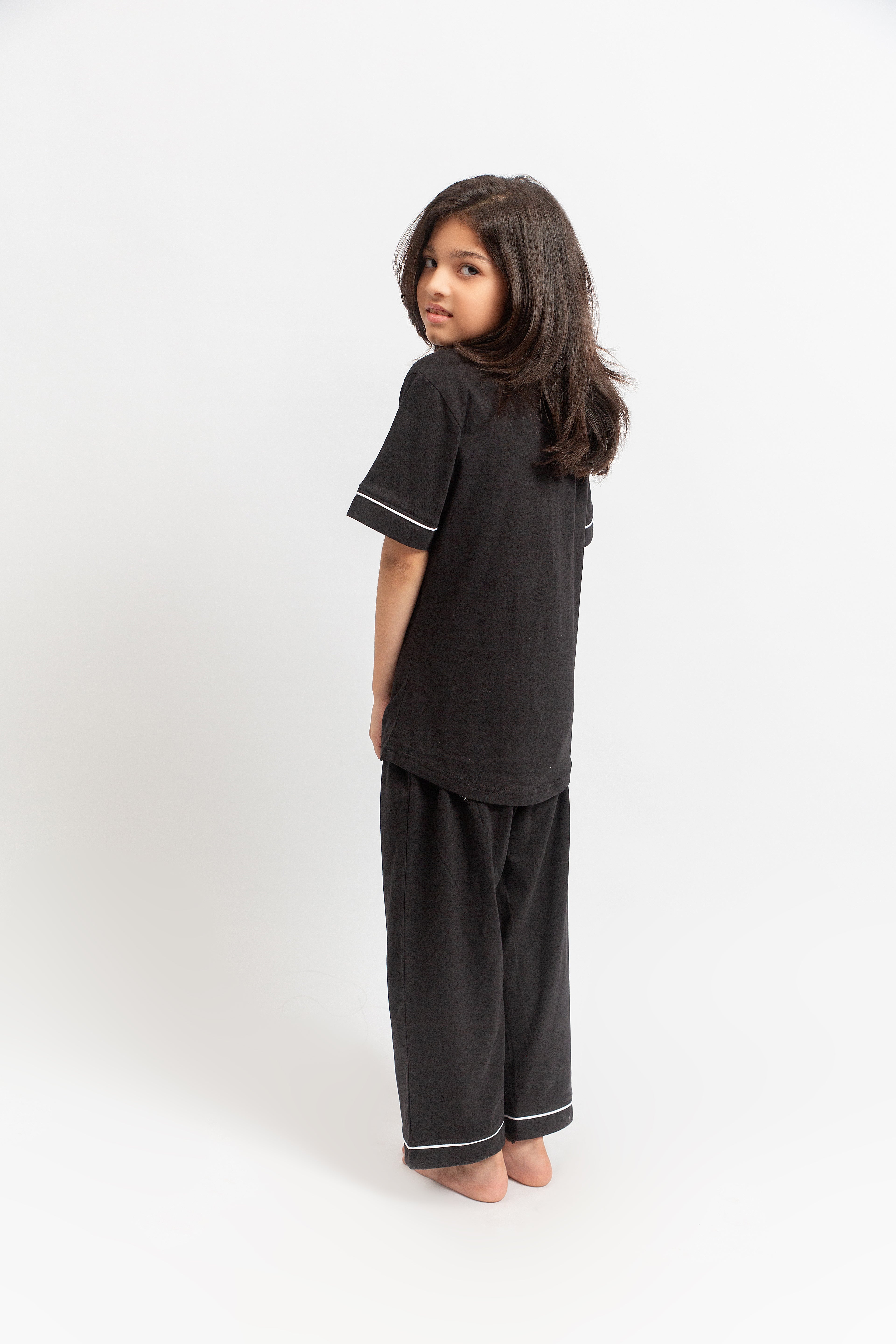 Kids Front open PJ Set- Black